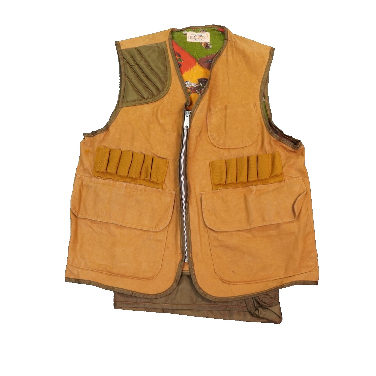 Vtg Saftbak Hunting Vest Mens Large Brown Canvas Bird Print Lining Usa Made 60's
